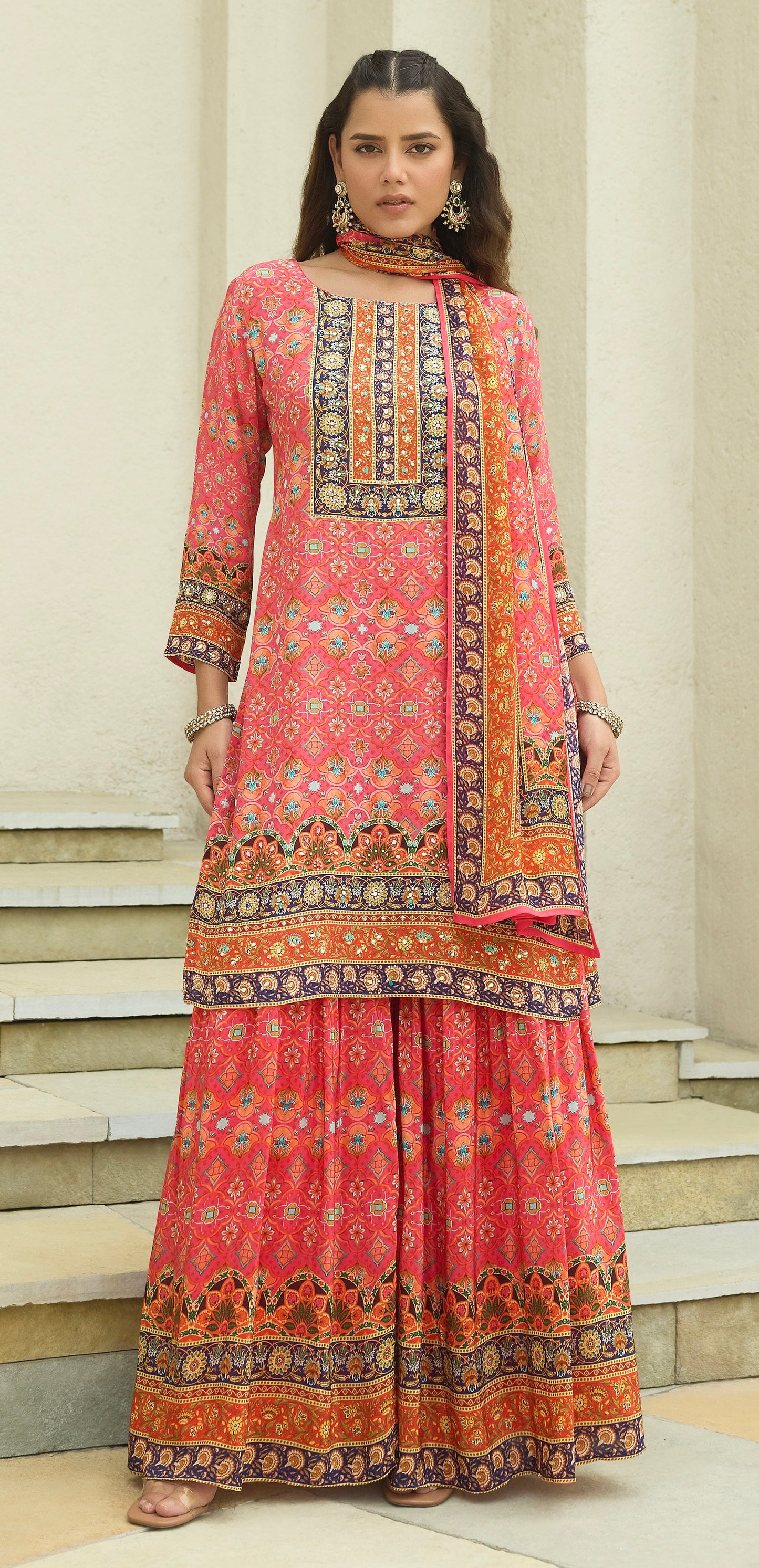 Gajri pink Crepe Gharara dress