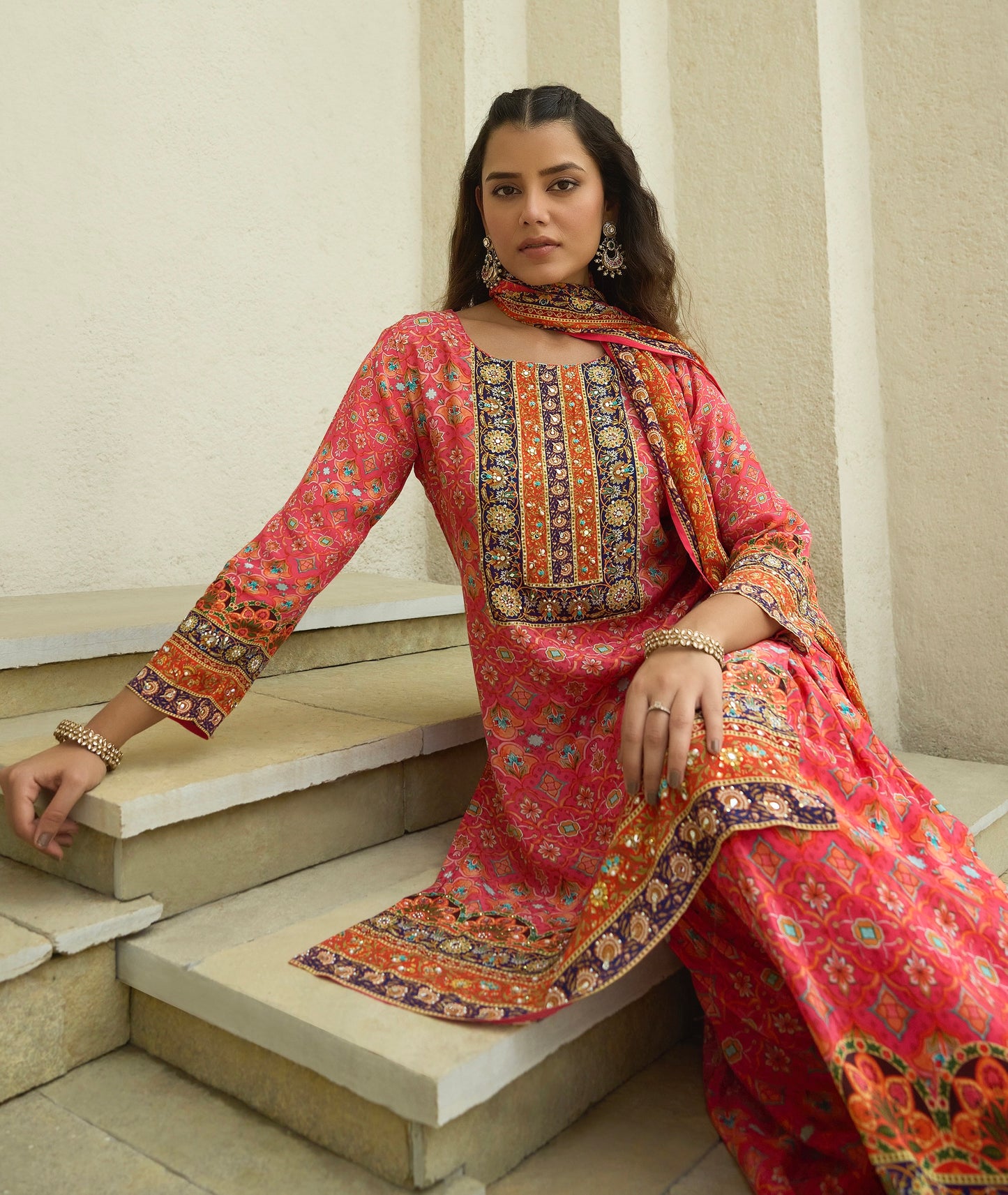 Gajri pink Crepe Gharara dress