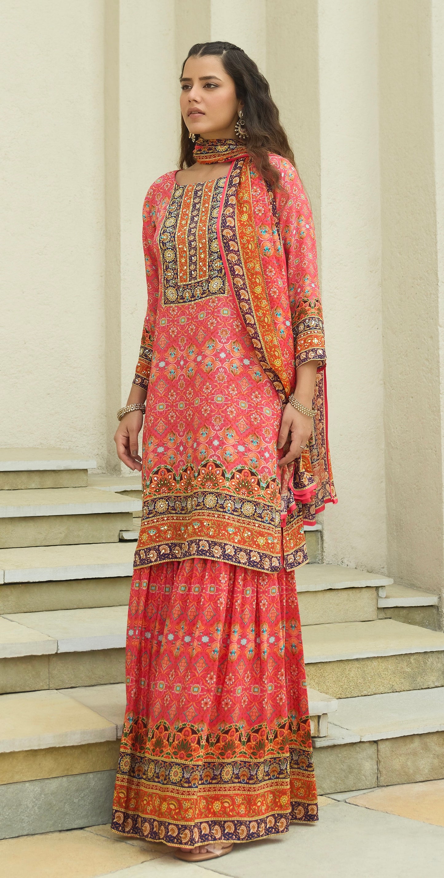 Gajri pink Crepe Gharara dress