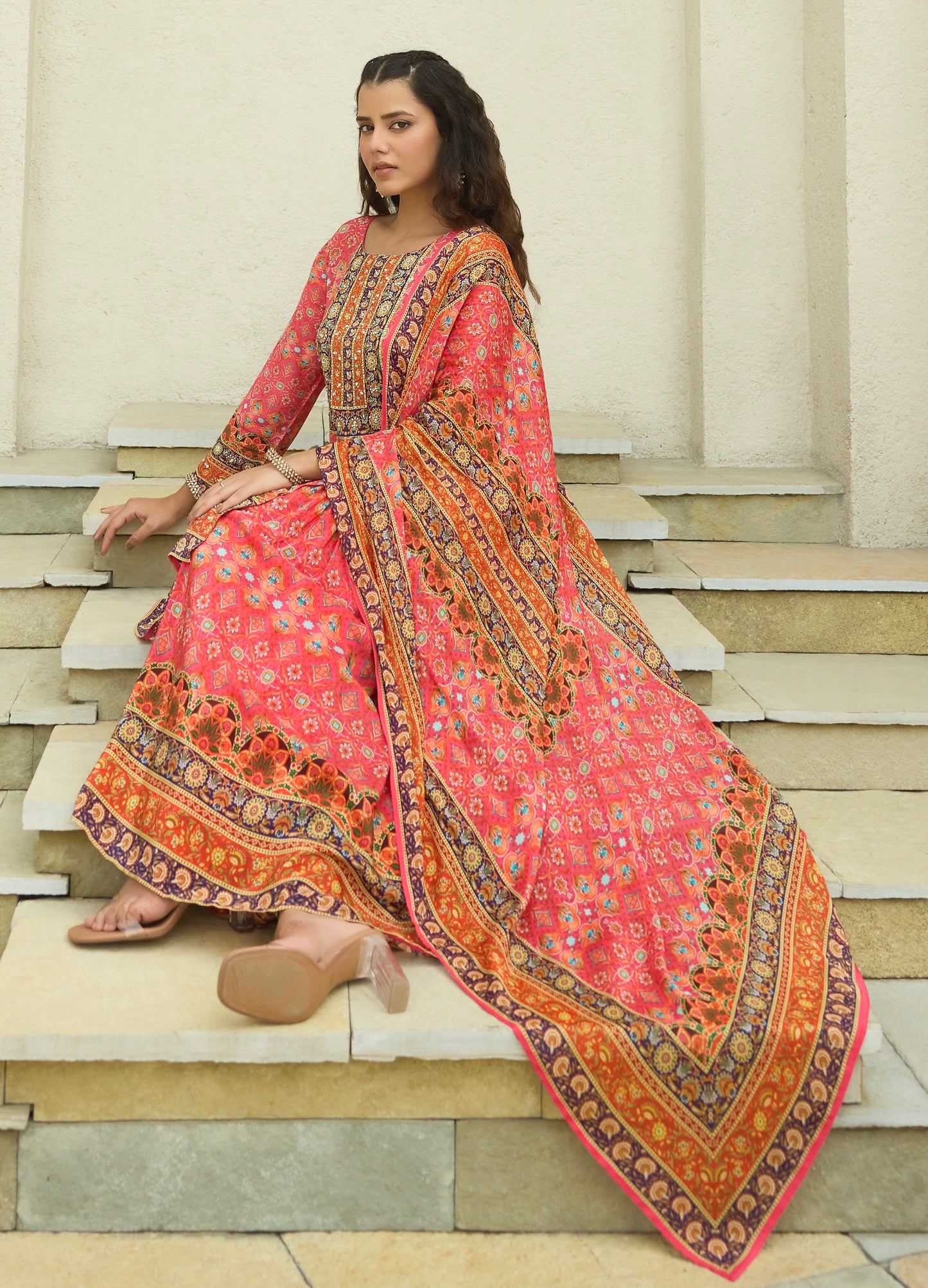 Gajri pink Crepe Gharara dress