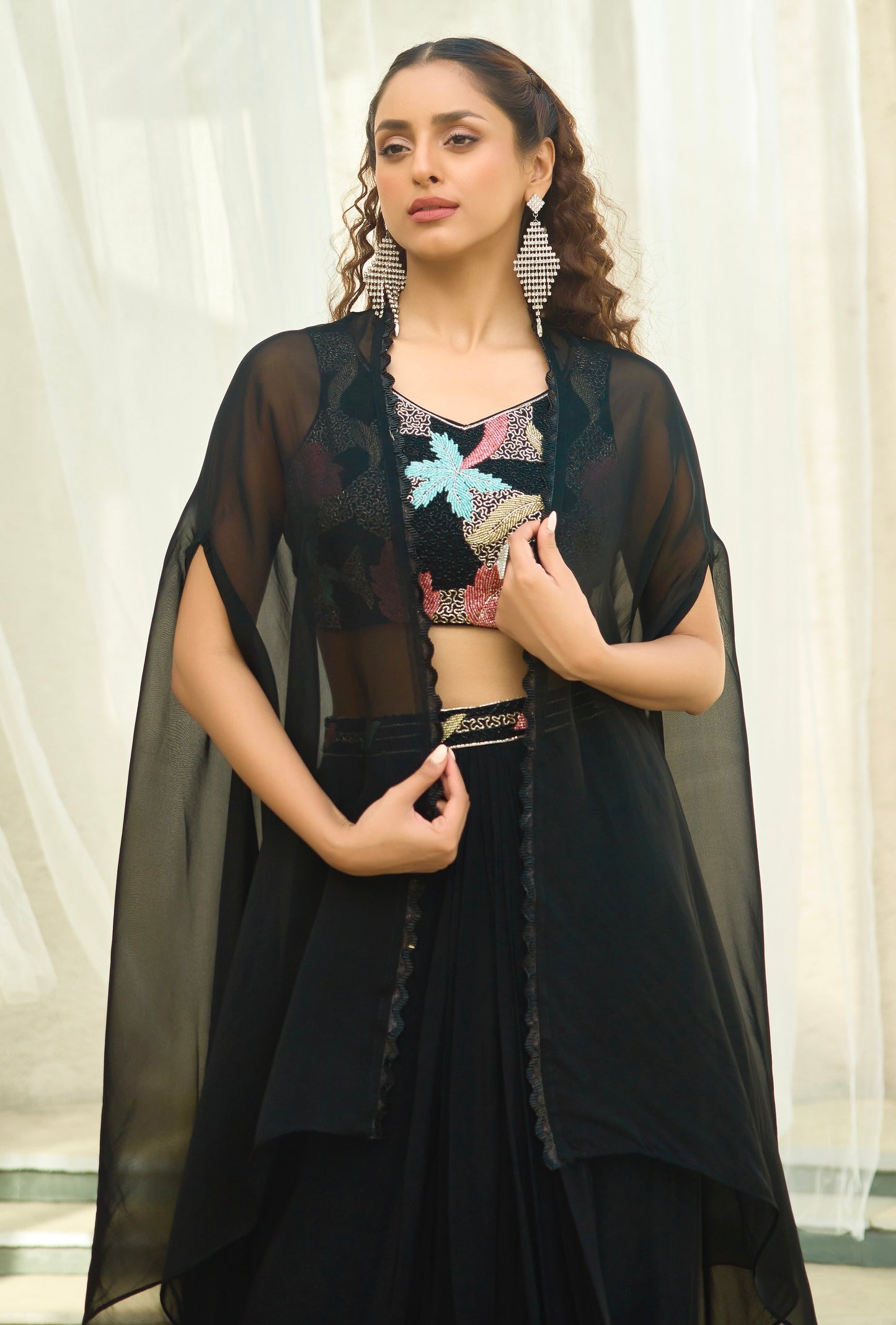 Black Crop top, Skirt & Jacket