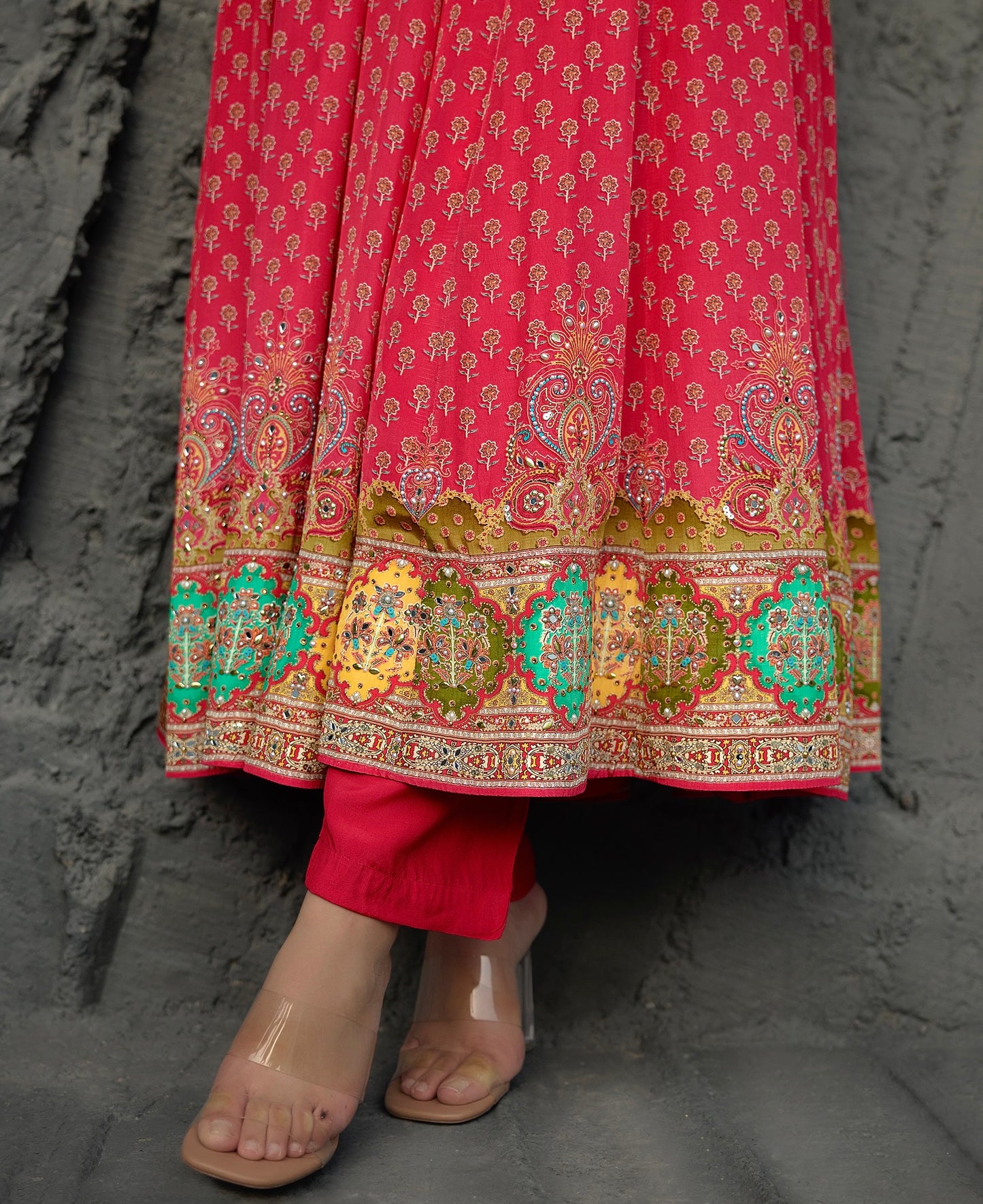 Pink Crepe Kalidar
