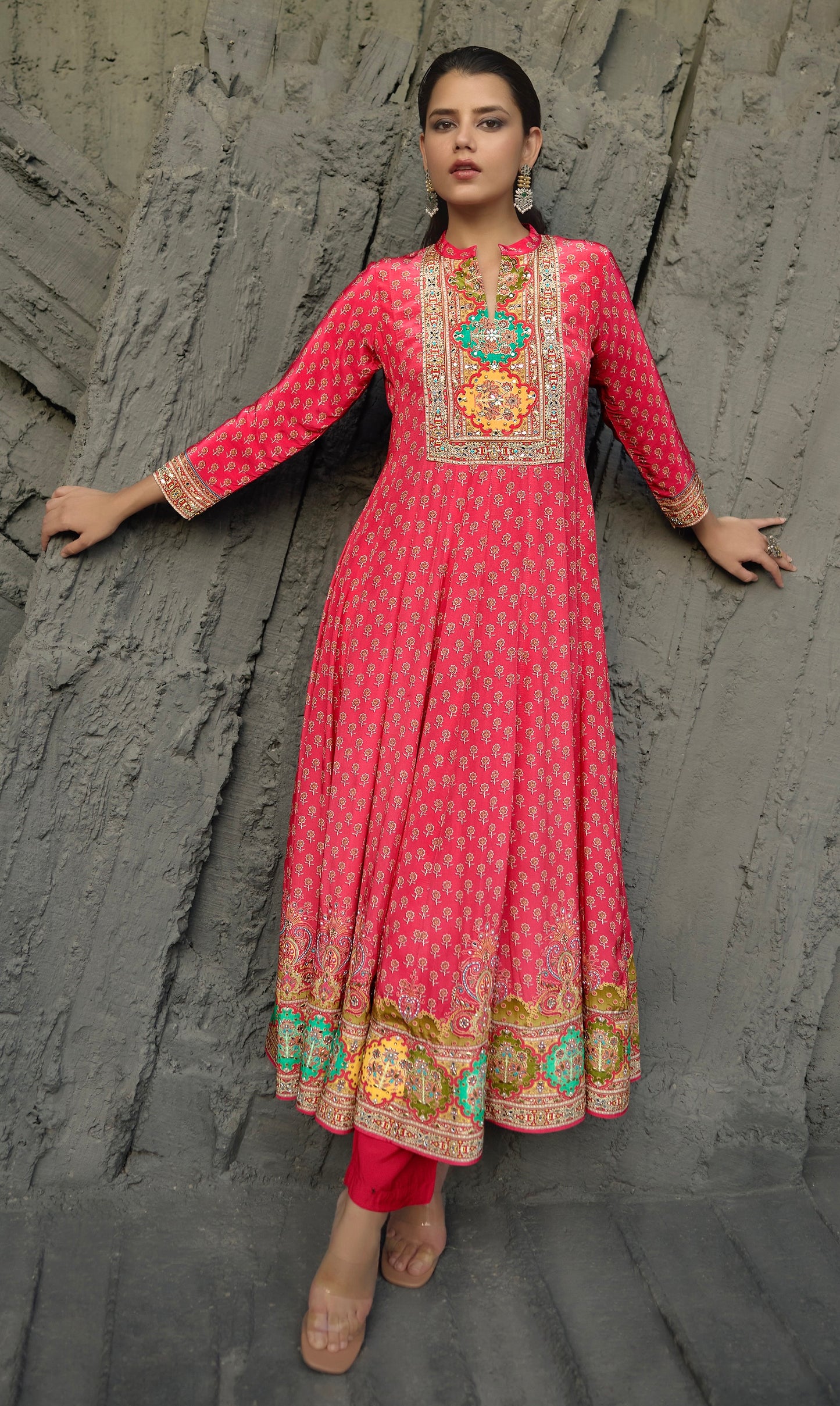 Pink Crepe Kalidar