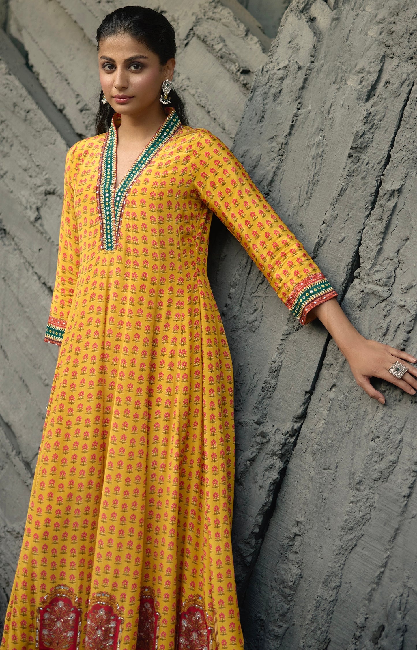 Yellow Crepe Kalidar
