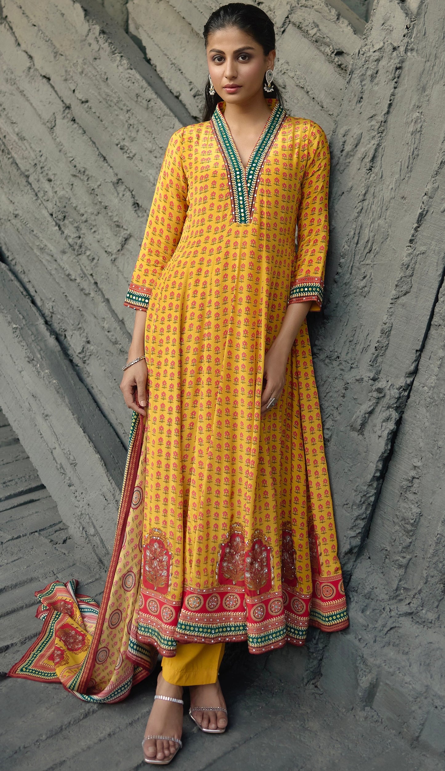 Yellow Crepe Kalidar
