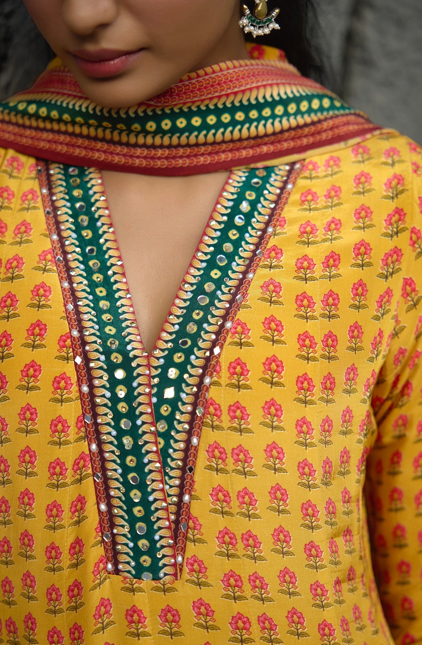 Yellow Crepe Kalidar
