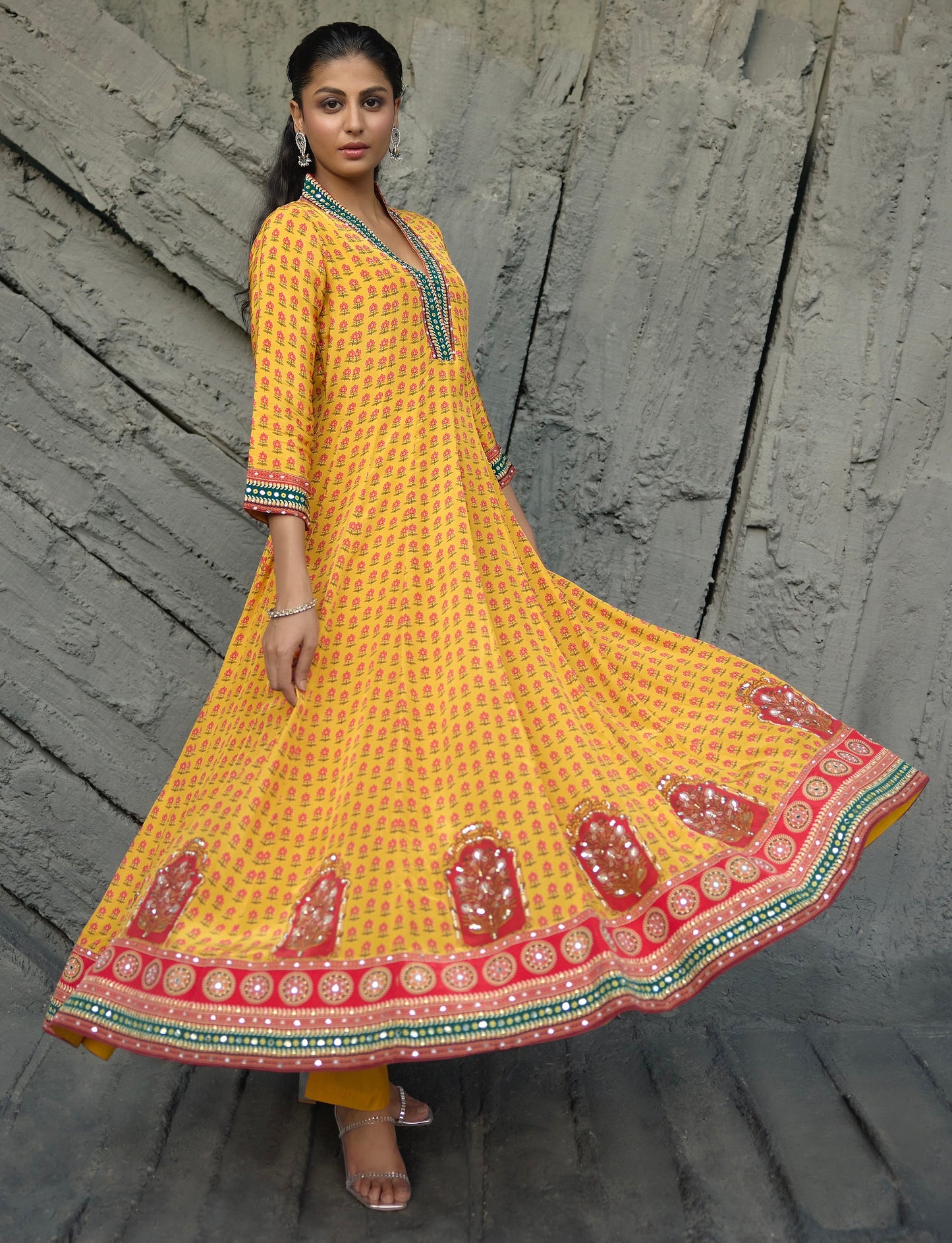 Yellow Crepe Kalidar