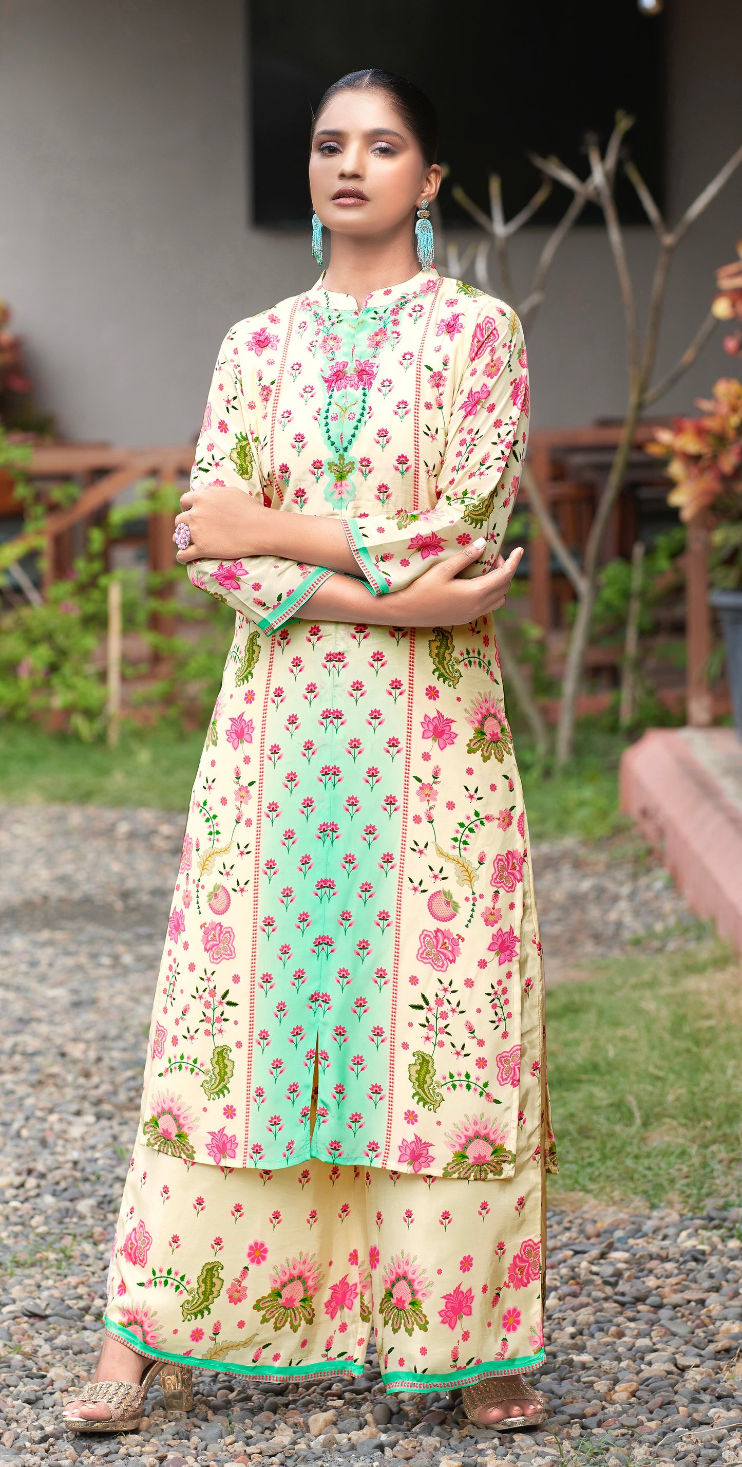 Ivory Crepe Kurta & Palazzo