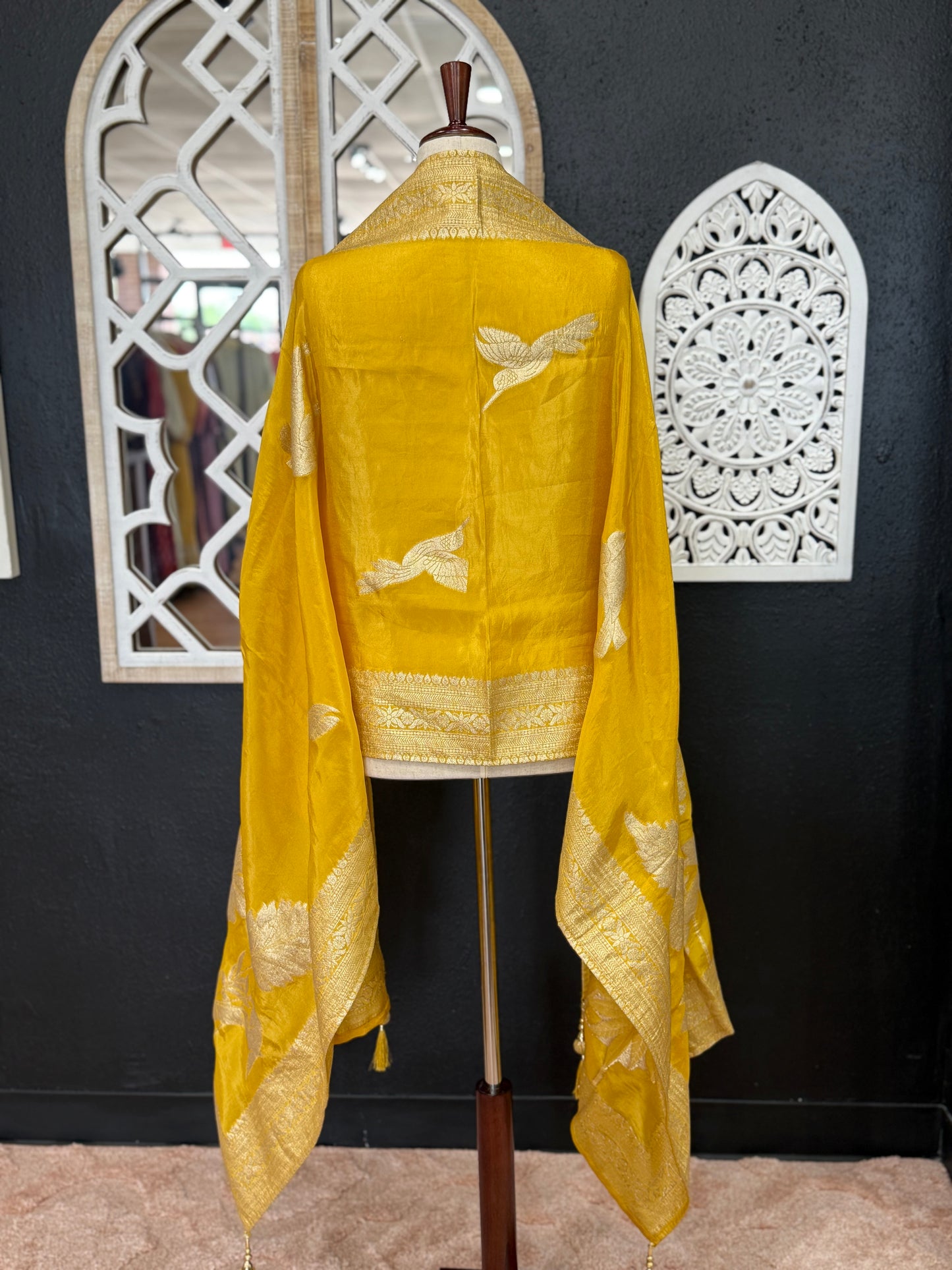Yellow Banaras - Short top Pallazo dress