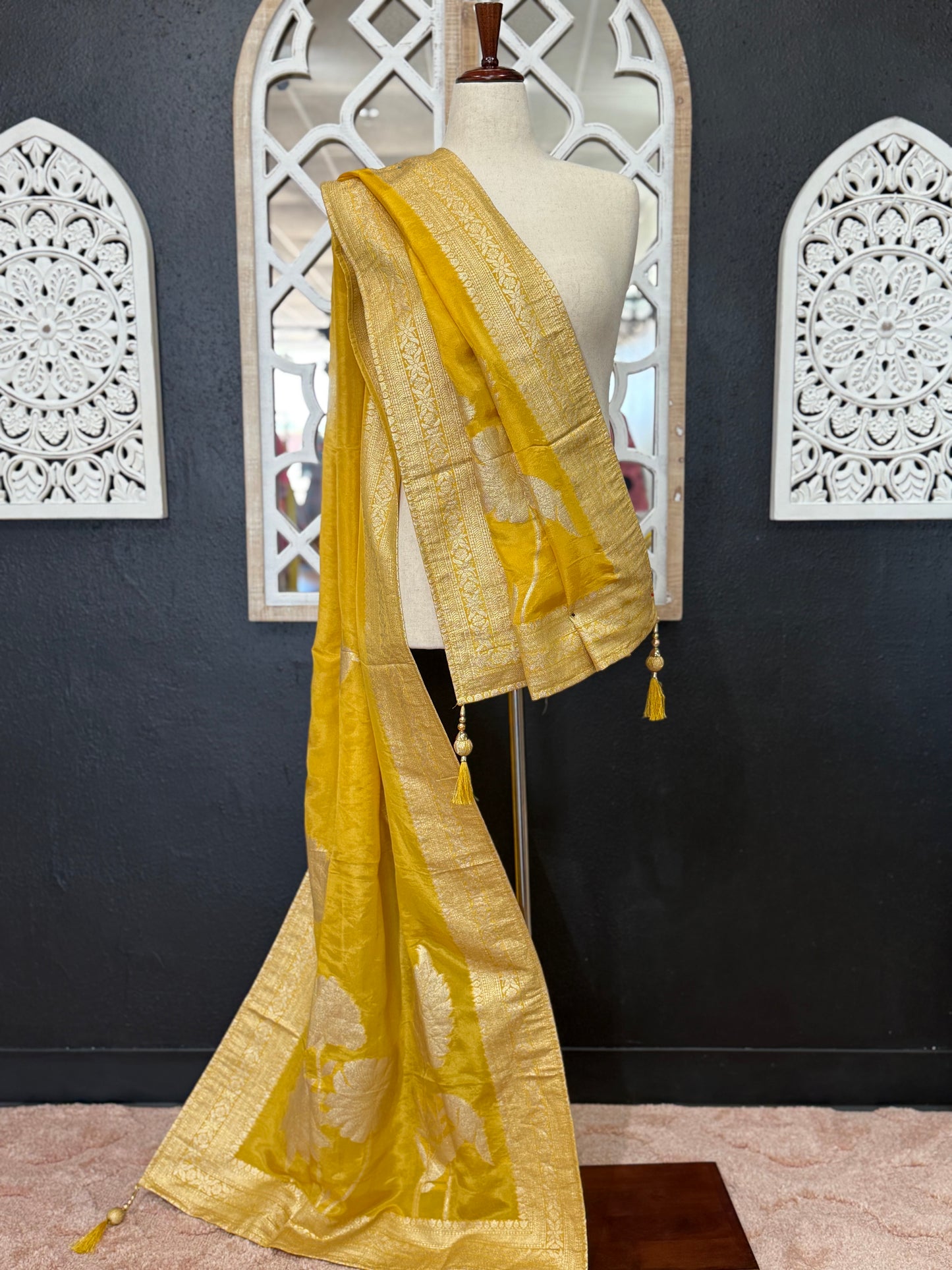 Yellow Banaras - Short top Pallazo dress