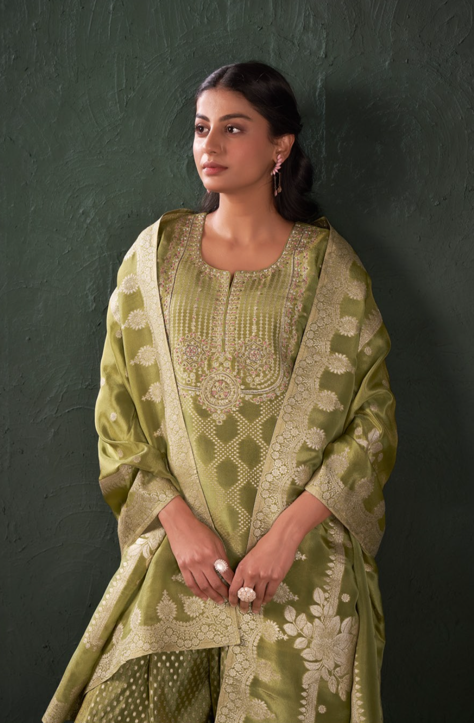 Green Banaras - Short Top - Pallazo dress