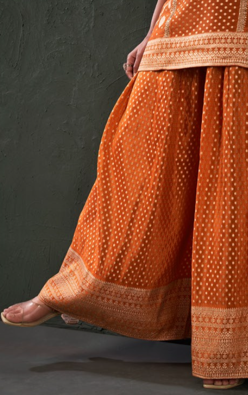 Orange Banaras - Short Top Pallazo dress