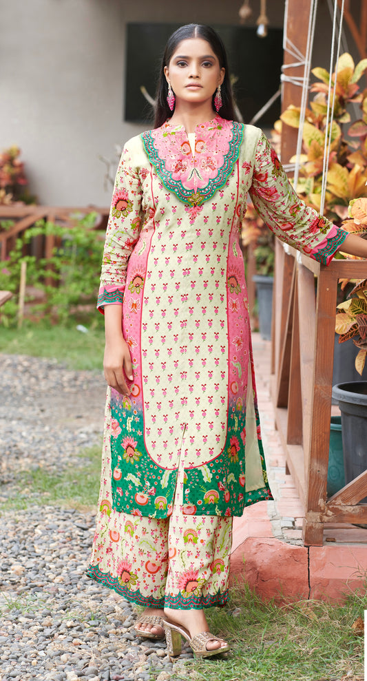 Beige Crepe Kurta & Pallazo