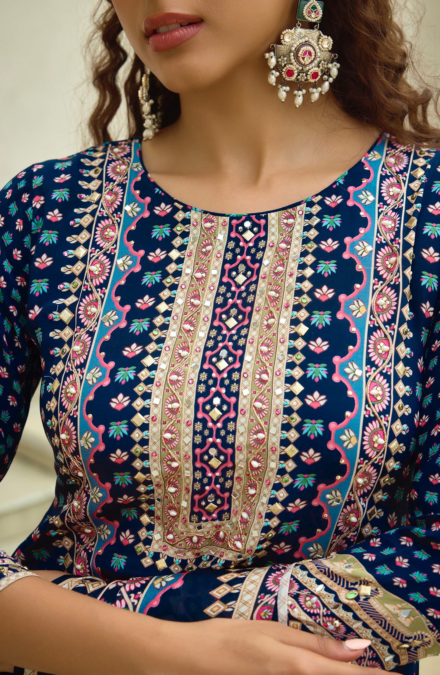 Navy Blue Crepe Gharara set