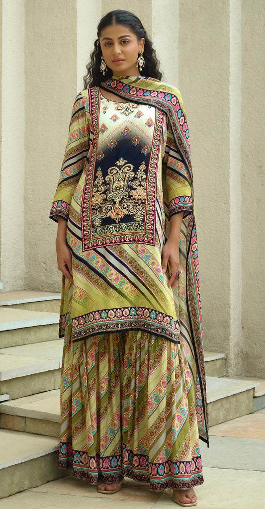 Mehendi Crepe Gharara Dress