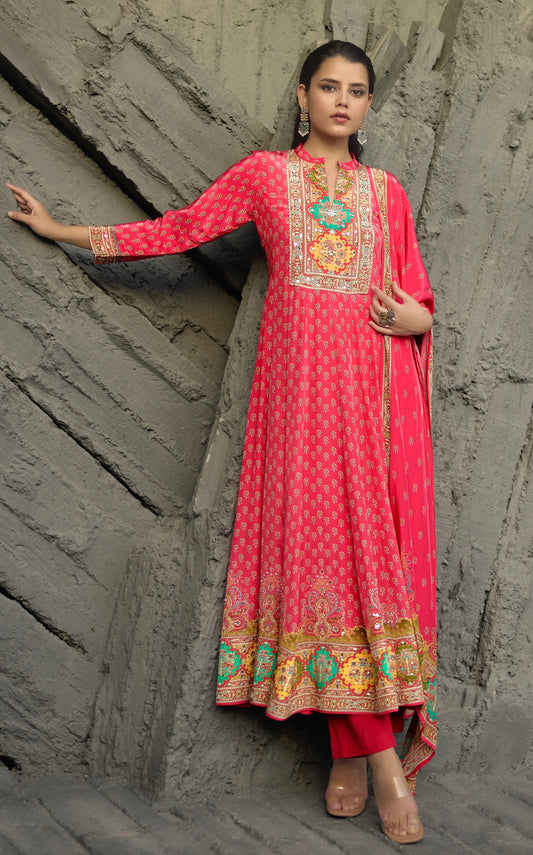 Pink Crepe Kalidar