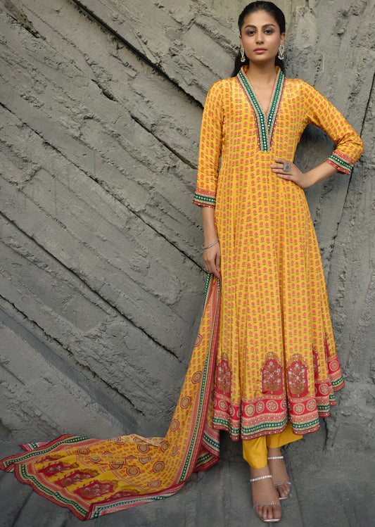 Yellow Crepe Kalidar