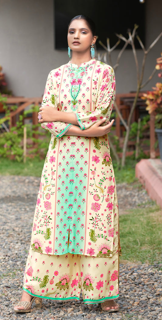 Ivory Crepe Kurta & Palazzo